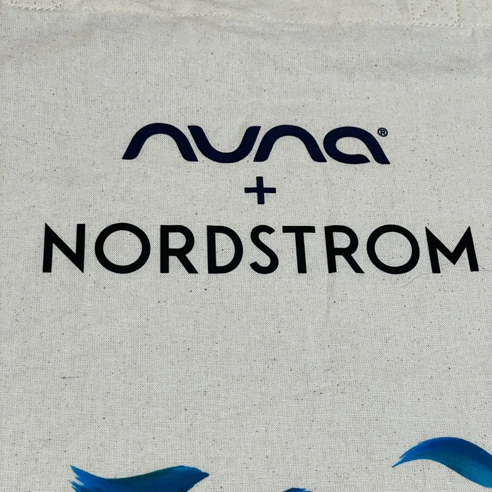 Nuna x Nordstrom Canvas Tote Bag White Blue Brushstroke Logo Shopper 15x17
